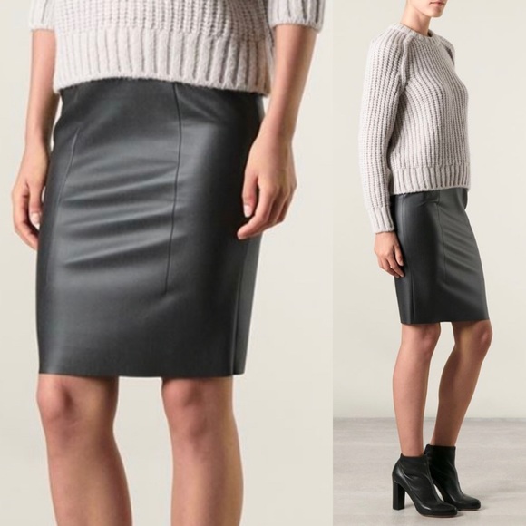 CEDRIC CHARLIER Faux Leather Pencil Skirt Black Size 8 - Picture 2 of 12